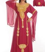 Magenta embroidered georgette islamic-kaftans