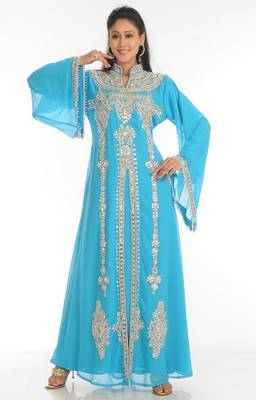 Sky-blue embroidered georgette islamic-kaftans 1