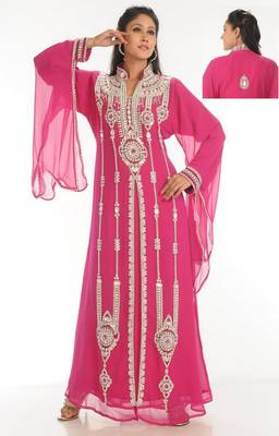 Pink embroidered georgette islamic-kaftans 1