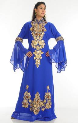 Royal-blue embroidered georgette islamic-kaftans 1