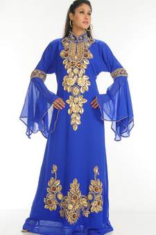 Royal-blue embroidered georgette islamic-kaftans