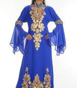 Royal-blue embroidered georgette islamic-kaftans