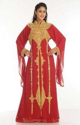 Maroon embroidered georgette islamic-kaftans 1