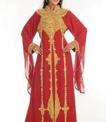Maroon embroidered georgette islamic-kaftans