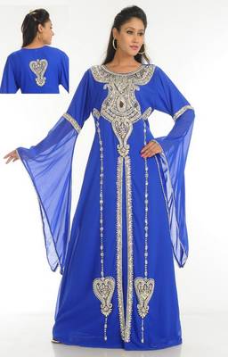Royal-blue embroidered georgette islamic-kaftans 1