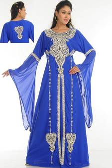 Royal-blue embroidered georgette islamic-kaftans