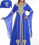 Royal-blue embroidered georgette islamic-kaftans