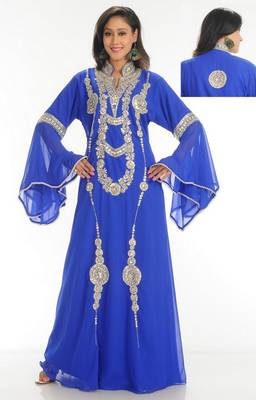 Royal-blue embroidered georgette islamic-kaftans 1
