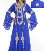Royal-blue embroidered georgette islamic-kaftans