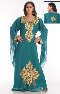 Sky-blue embroidered georgette islamic-kaftans 1