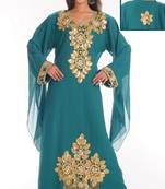 Sky-blue embroidered georgette islamic-kaftans