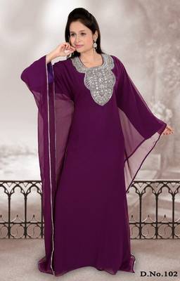 Wine embroidered georgette islamic-kaftans 1