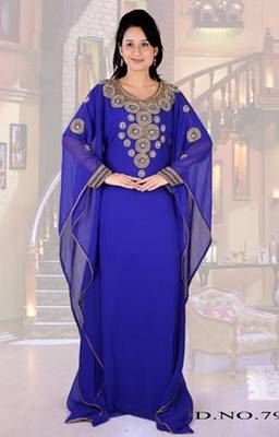 Royal-blue embroidered georgette islamic-kaftans 1
