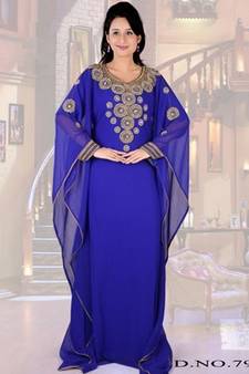 Royal-blue embroidered georgette islamic-kaftans