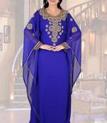 Royal-blue embroidered georgette islamic-kaftans