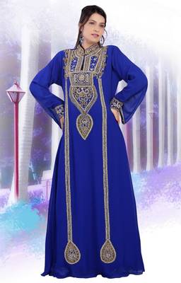 Royal-blue embroidered georgette islamic-kaftans 1