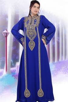 Royal-blue embroidered georgette islamic-kaftans