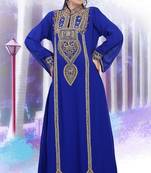 Royal-blue embroidered georgette islamic-kaftans