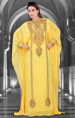 Yellow embroidered georgette islamic-kaftans 1