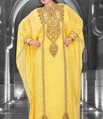 Yellow embroidered georgette islamic-kaftans