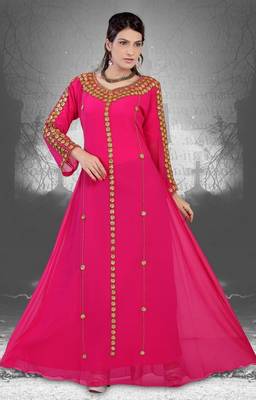 Rani-pink embroidered georgette islamic-kaftans 1