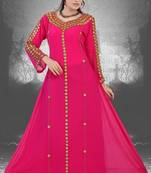 Rani-pink embroidered georgette islamic-kaftans