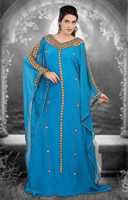 Sky-blue embroidered georgette islamic-kaftans 1