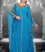 Sky-blue embroidered georgette islamic-kaftans