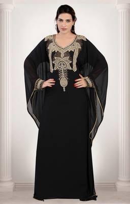 Black embroidered georgette islamic-kaftans 1