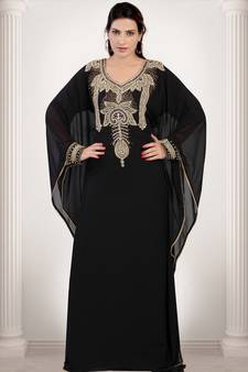Black embroidered georgette islamic-kaftans