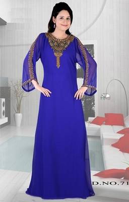 Royal-blue embroidered georgette islamic-kaftans 1