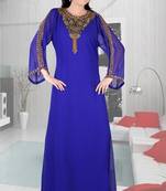 Royal-blue embroidered georgette islamic-kaftans