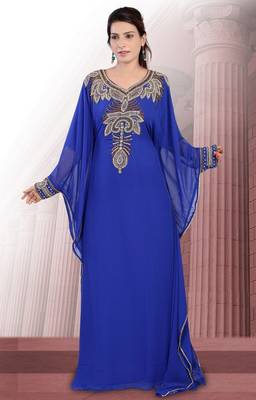 Royal-blue embroidered georgette islamic-kaftans 1