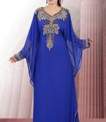 Royal-blue embroidered georgette islamic-kaftans