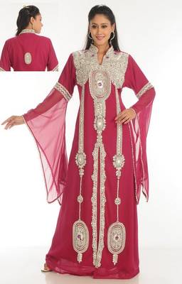 Pink embroidered georgette islamic-kaftans 1