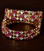 Ruby, CZ and Diamond Embellished Pair of Openable Bangles for Women
