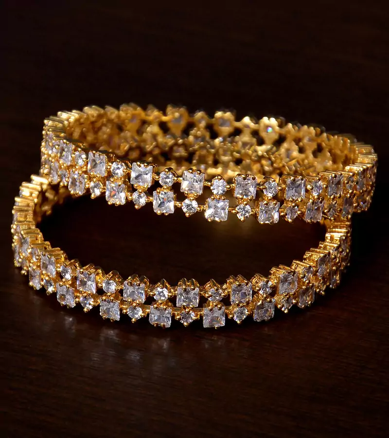 Diamond Embellished Gold Plated Brass Made Bangles for Women