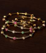 Ruby, Emerald and Diamond Stone Embellished Two Pairs of Designer Bangles