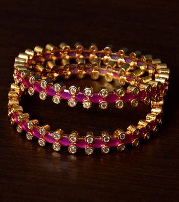 Ruby and Diamond Embellished Pair of Designer Bangles for Women 1