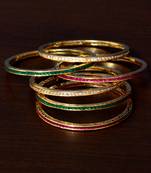 Ruby, Diamond and Emerald Embellished Three Pairs of Designer Bangles for Women