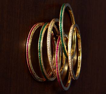 Ruby, Diamond and Emerald Embellished Three Pairs of Designer Bangles for Women 2