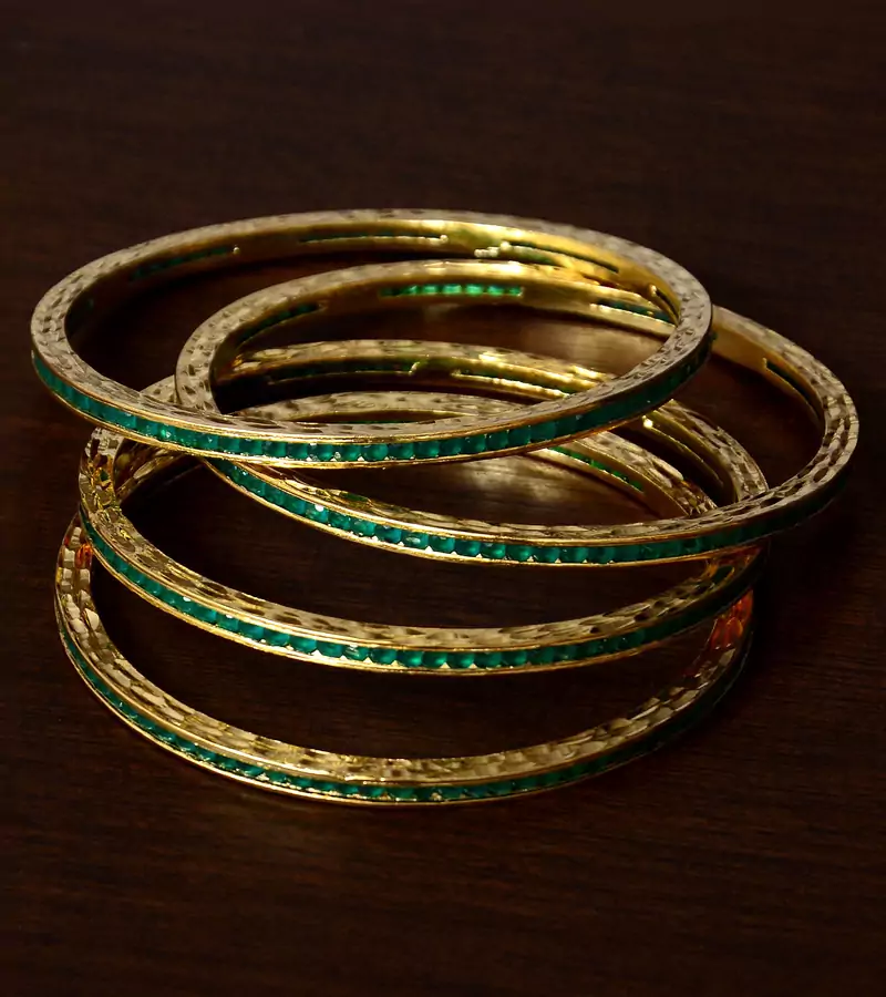 Emerald Stone Embellished Two Pairs of Bangles for Women