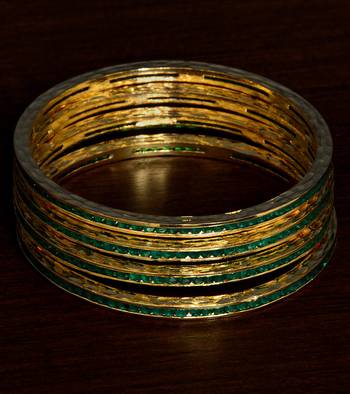 Emerald Stone Embellished Two Pairs of Bangles for Women 2