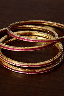 Ruby Stone Embellished Two Pairs of Bangles for Women