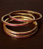 Ruby Stone Embellished Two Pairs of Bangles for Women