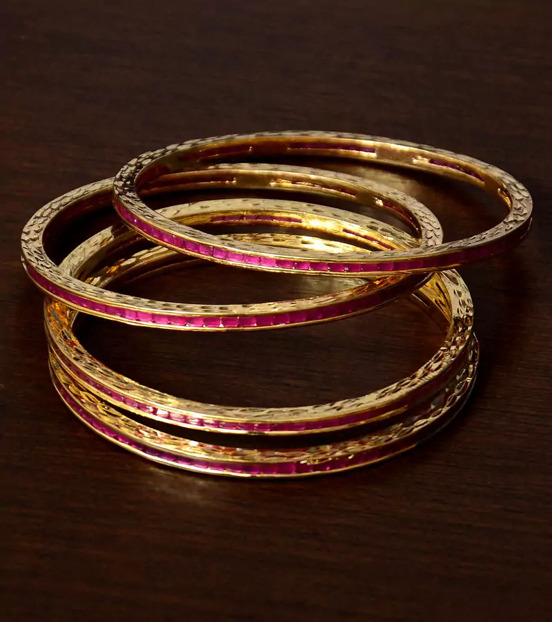 Ruby Stone Embellished Two Pairs of Bangles for Women