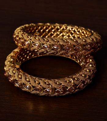Stone Embellished Copper Made Gheru Look Pair of Designer Bangles 1