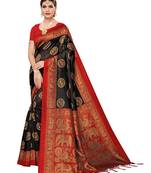 Black Printed Poly Silk Saree With Blouse