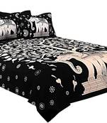 Tree on Elephant Black Cotton King Size Double Bed Sheet with 2 Pillow Cover