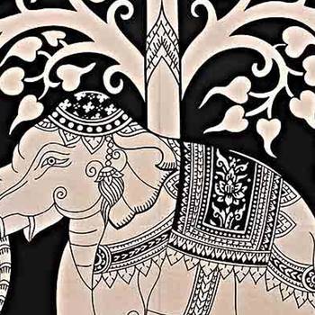 Tree on Elephant Black Cotton King Size Double Bed Sheet with 2 Pillow Cover 4